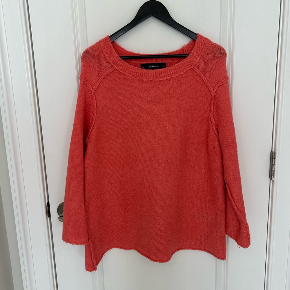 Zara Knit Bright Coral Crewneck Sweater